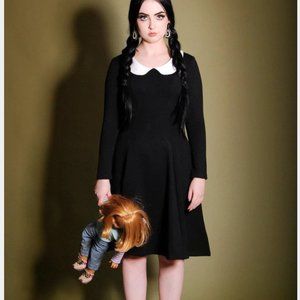 PINUP COUTURE MADISON LONG SLEEVE DRESS BLACK WITH WHITE PETER PAN COLLAR
